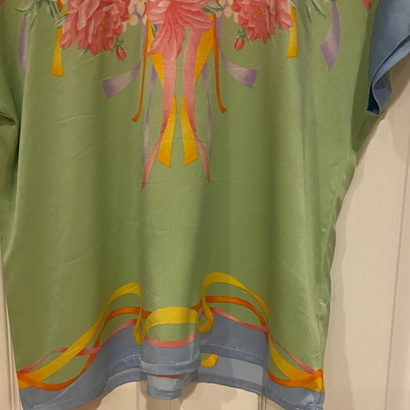 Vintage Escada Floral Silk Top with Ribbon Accents - Picture 6 of 10